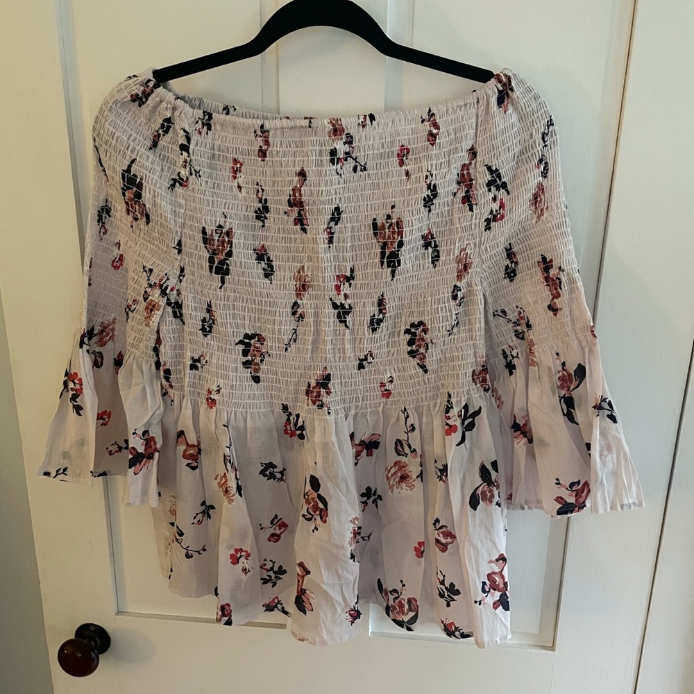 Ivanka Trump floral smocked off the shoulder top